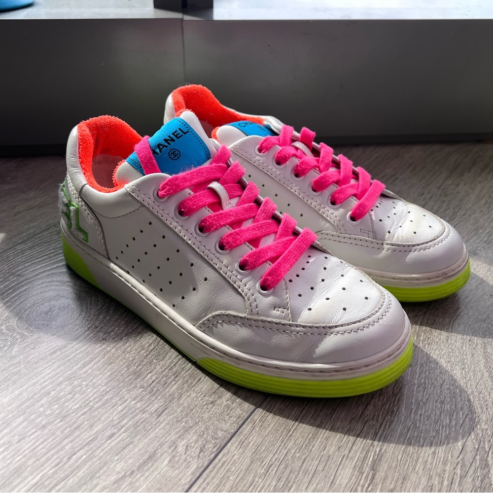 Chanel Calfskin Womens Logo Sneakers 38